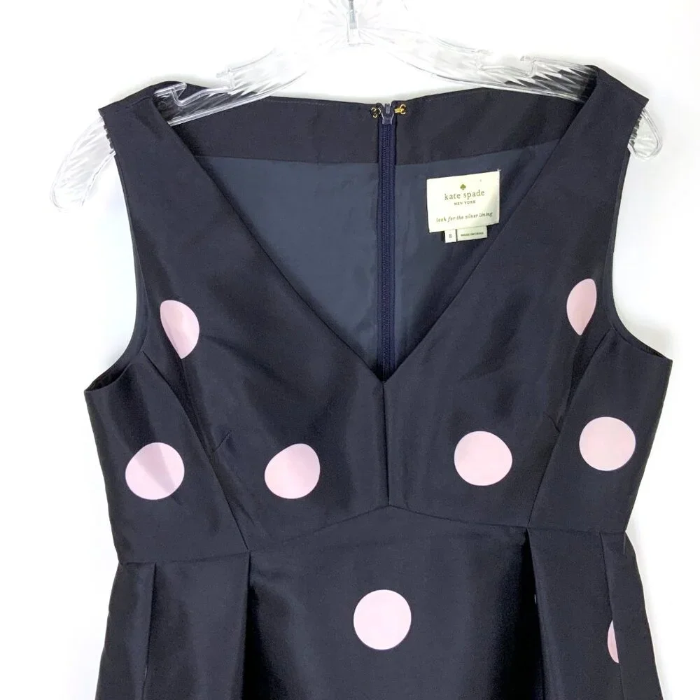 Kate Spade Steal The Spotlight Polka Dot Fit & Flare Dress Ink Navy Pink Sz 8